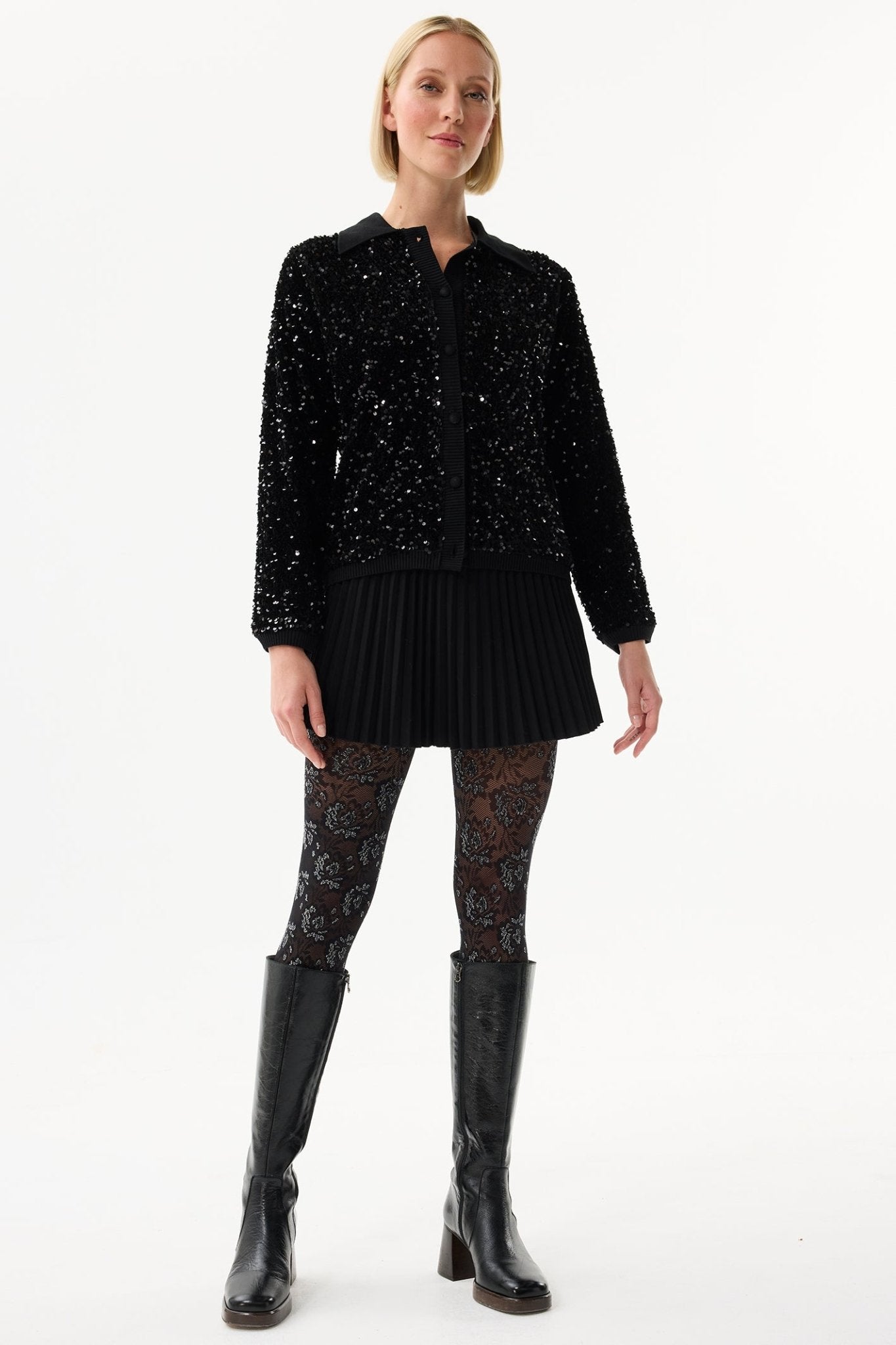 Leo and Ugo BW314 Black Sequin Cardigan Jacket - Dotique - Leo & Ugo