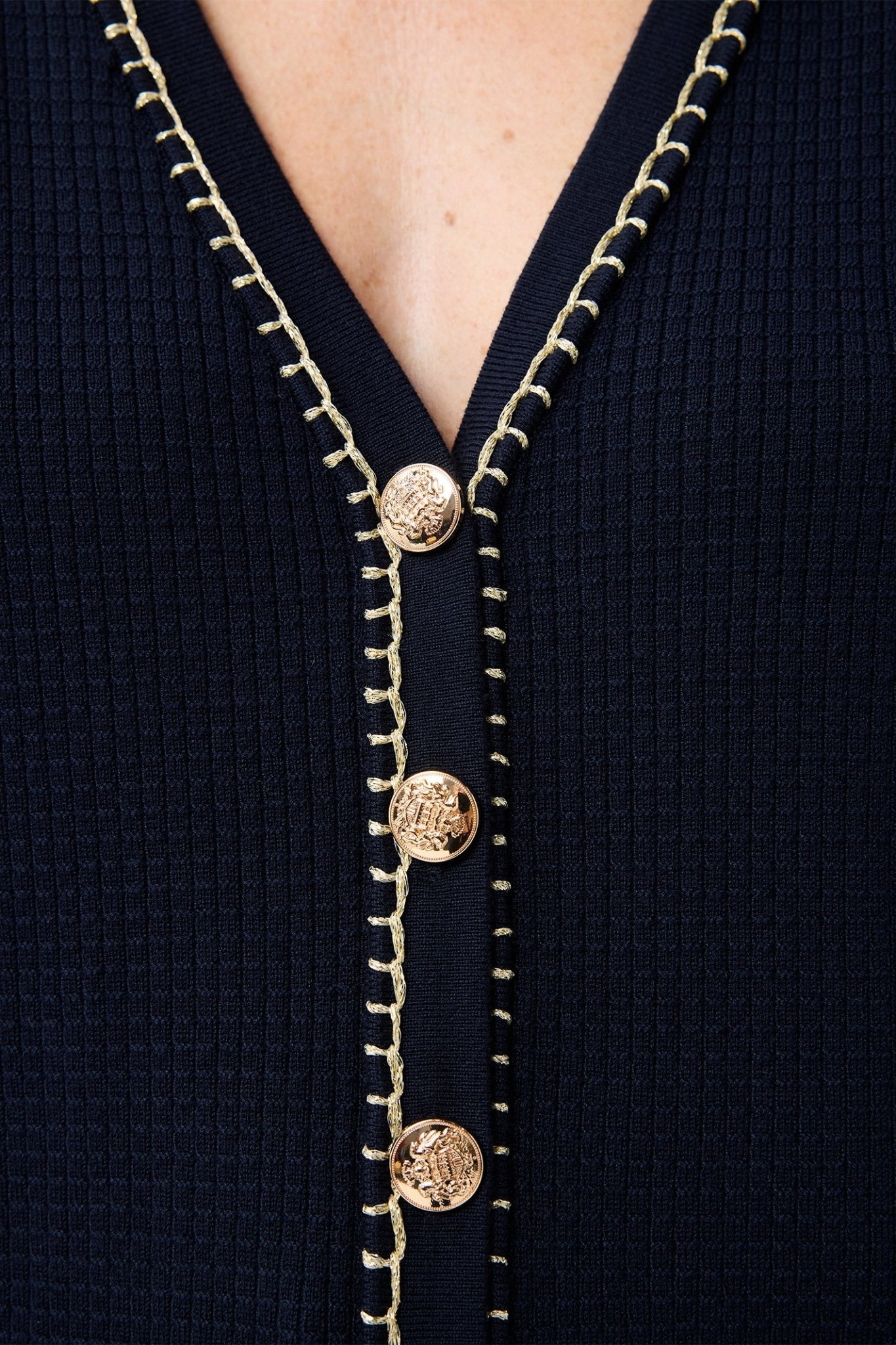 Leo & Ugo AE016 Navy / Gold V Neck Cardigan - Dotique