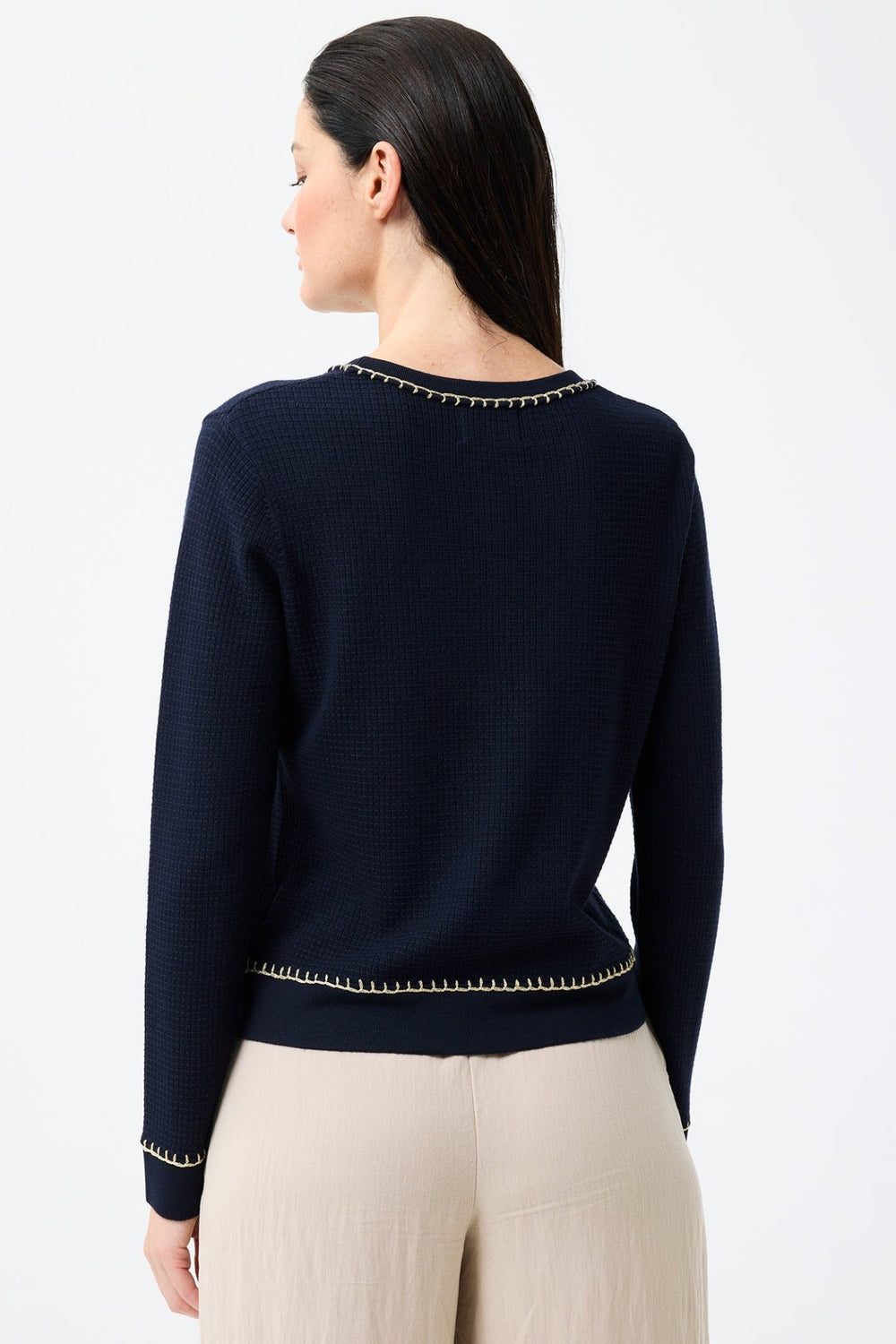 Leo & Ugo AE016 Navy / Gold V Neck Cardigan - Dotique