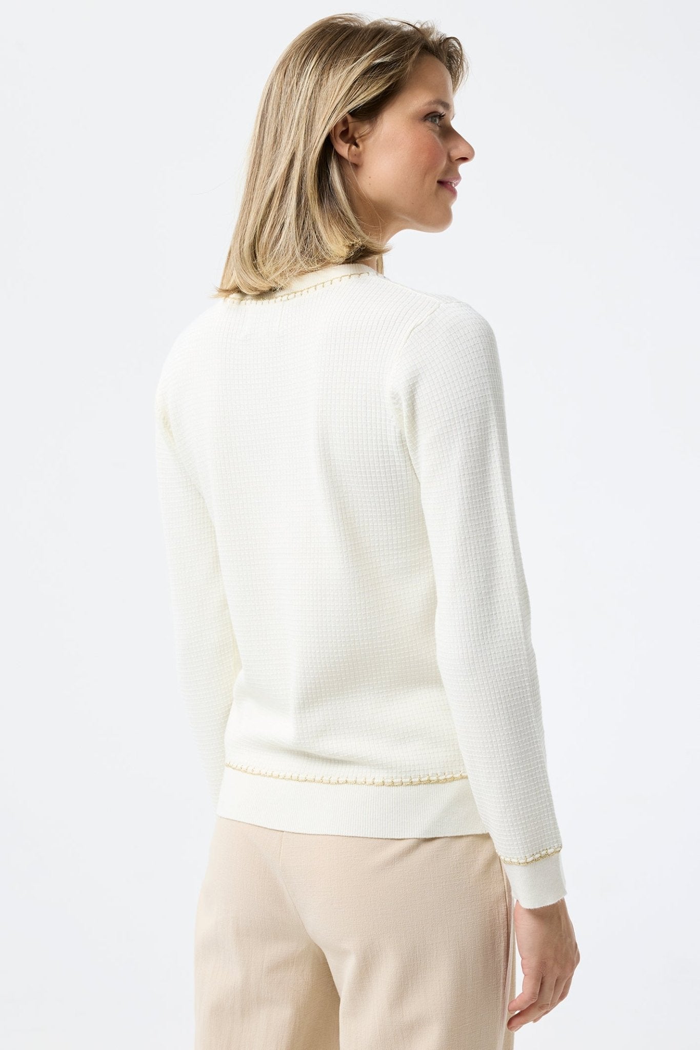 Leo & Ugo AE017 Off White/ Gold V Neck Jumper - Dotique