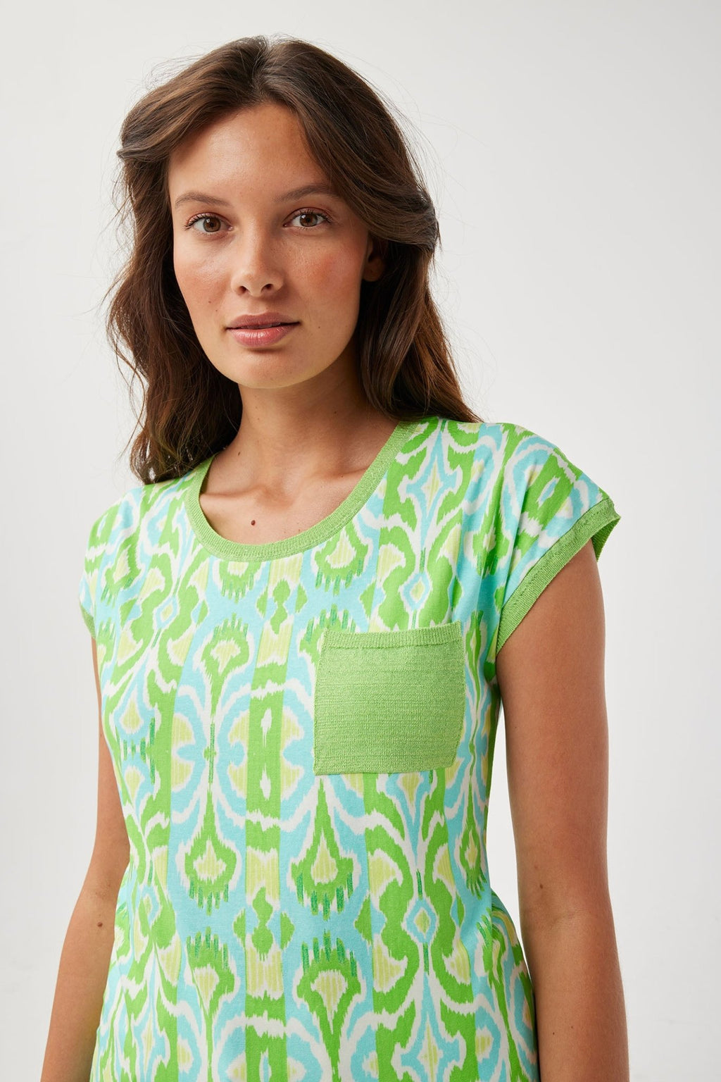Leo & Ugo Amalia TEP596 Green Print Cap Sleeve T-Shirt - Dotique