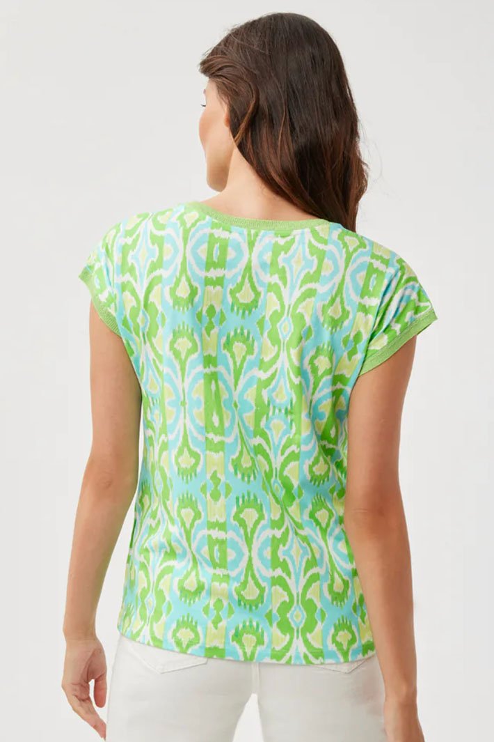 Leo & Ugo Amalia TEP596 Green Print Cap Sleeve T-Shirt - Dotique