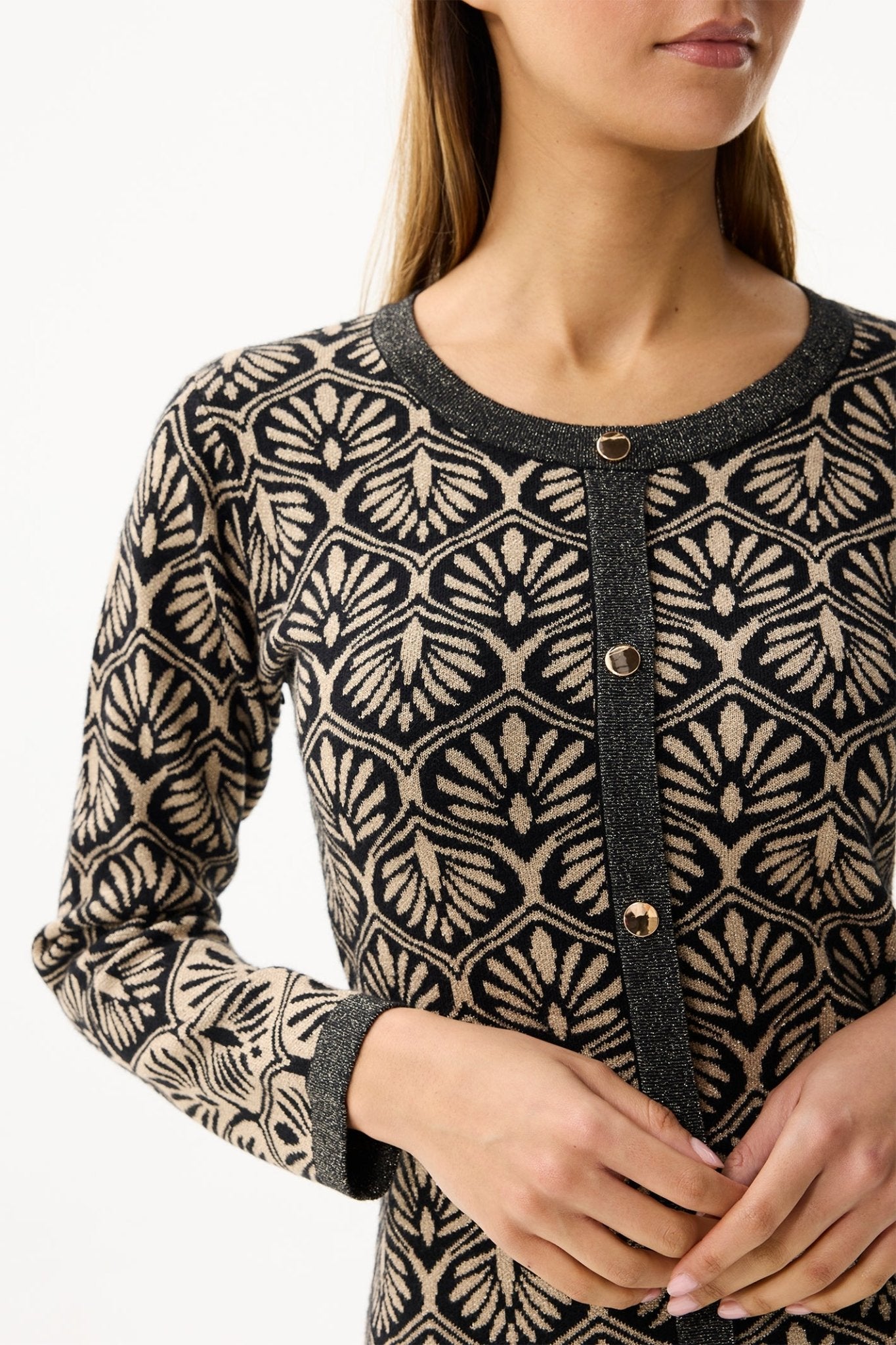 Leo & Ugo AWR401 Black Gold Fan Pattern Knitted Dress - Dotique - Leo & Ugo