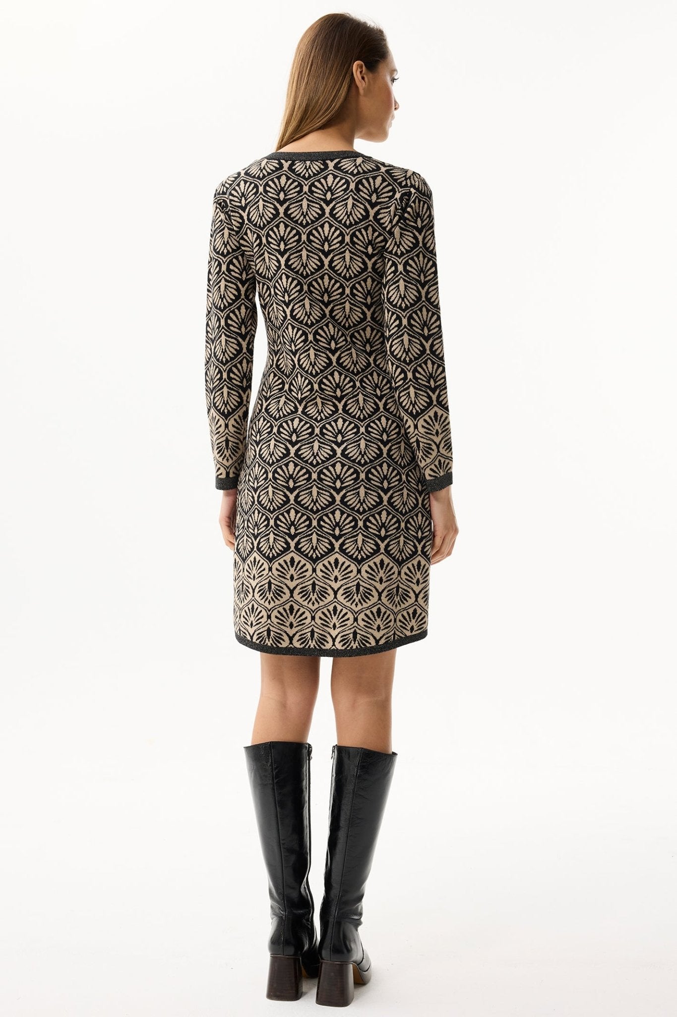 Leo & Ugo AWR401 Black Gold Fan Pattern Knitted Dress - Dotique - Leo & Ugo