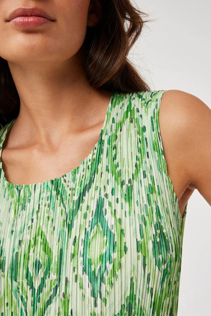 Leo & Ugo Camille OER866 Green Ikat Print Pleat Dress - Dotique