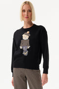 Leo & Ugo EH615 Black Teddy Motif Fine Knit Jumper - Dotique - Leo & Ugo