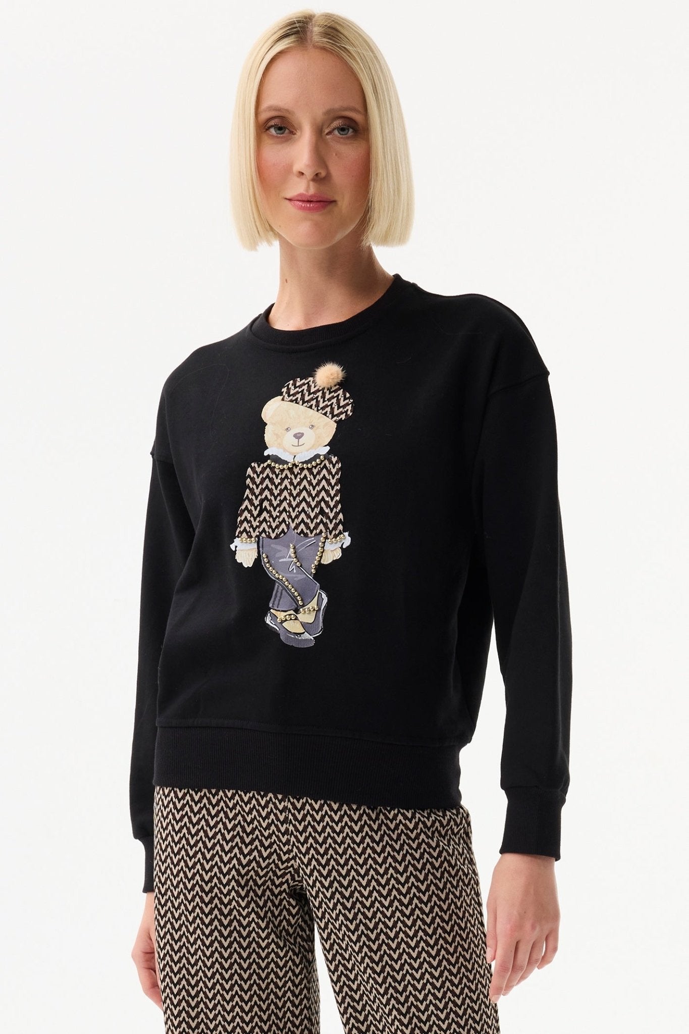 Leo & Ugo EH615 Black Teddy Motif Fine Knit Jumper - Dotique - Leo & Ugo