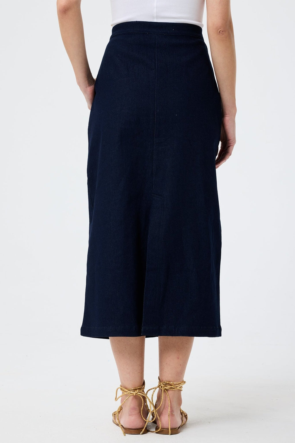 Leo & Ugo JEJ730 Navy Denim Midi Skirt - Dotique
