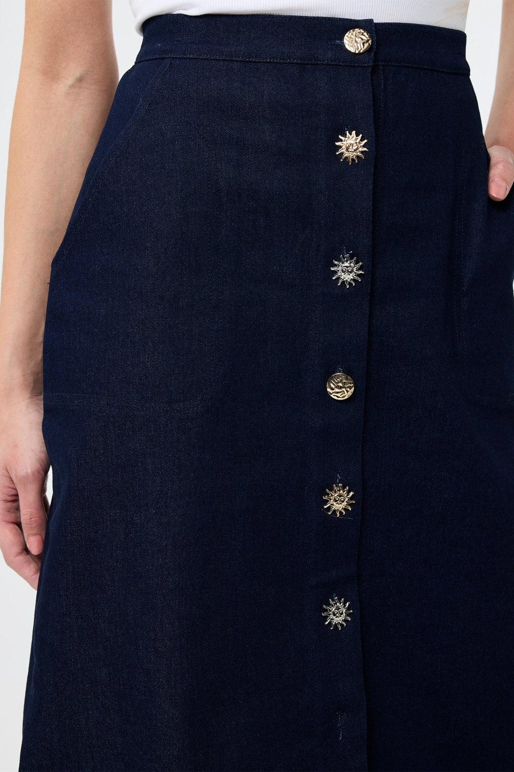 Leo & Ugo JEJ730 Navy Denim Midi Skirt - Dotique