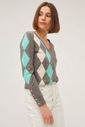 Leo & Ugo Jumper Diamond Pattern V - Neck Grey Ivory AW400 - Dotique - Leo & Ugo