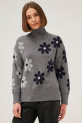 Leo & Ugo Jumper Flower Pattern Turtle Neck Grey Navy AW430 - Dotique - Leo & Ugo