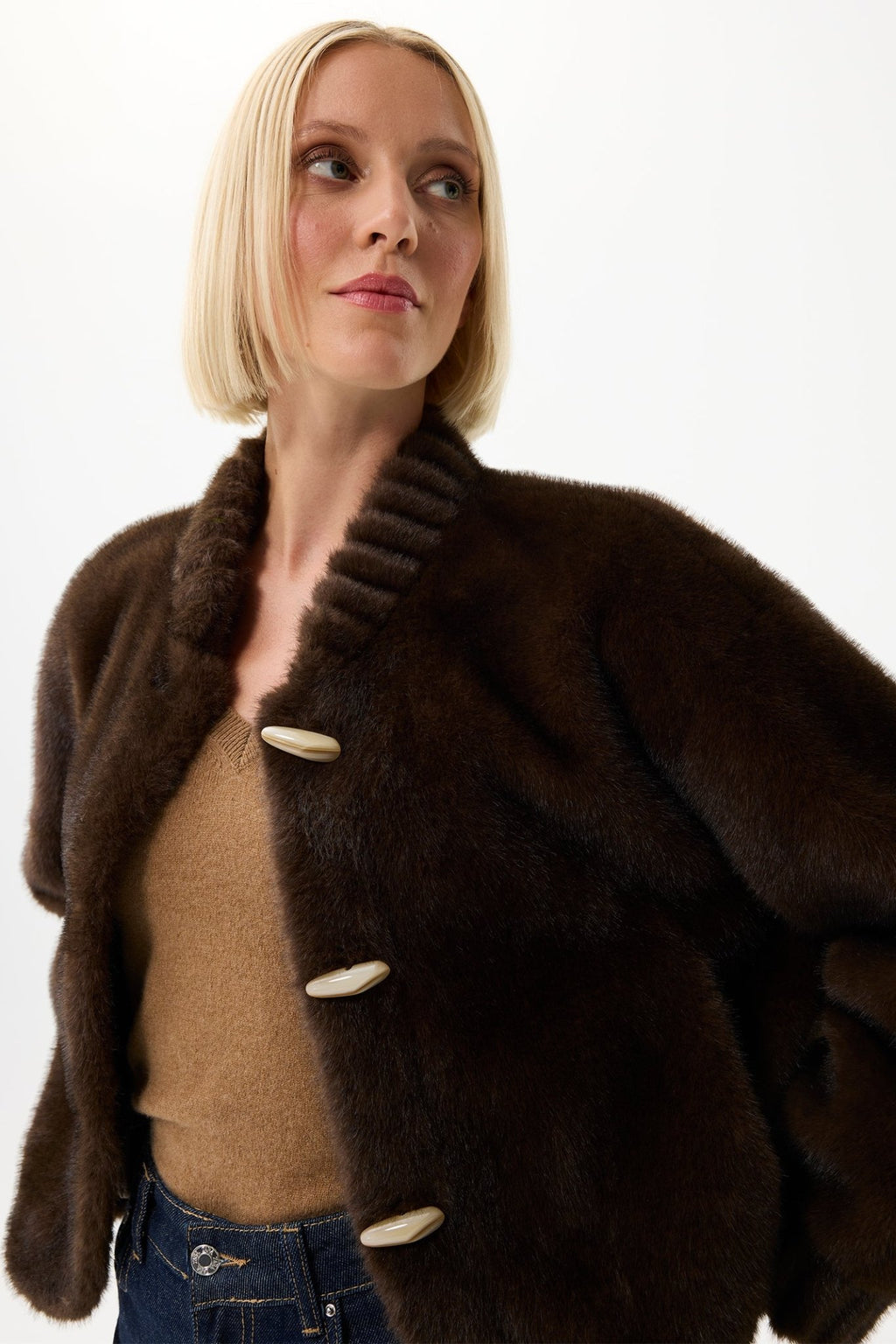 Leo & Ugo KH920 Brown Faux Fur Toggle Jacket - Dotique - Leo & Ugo