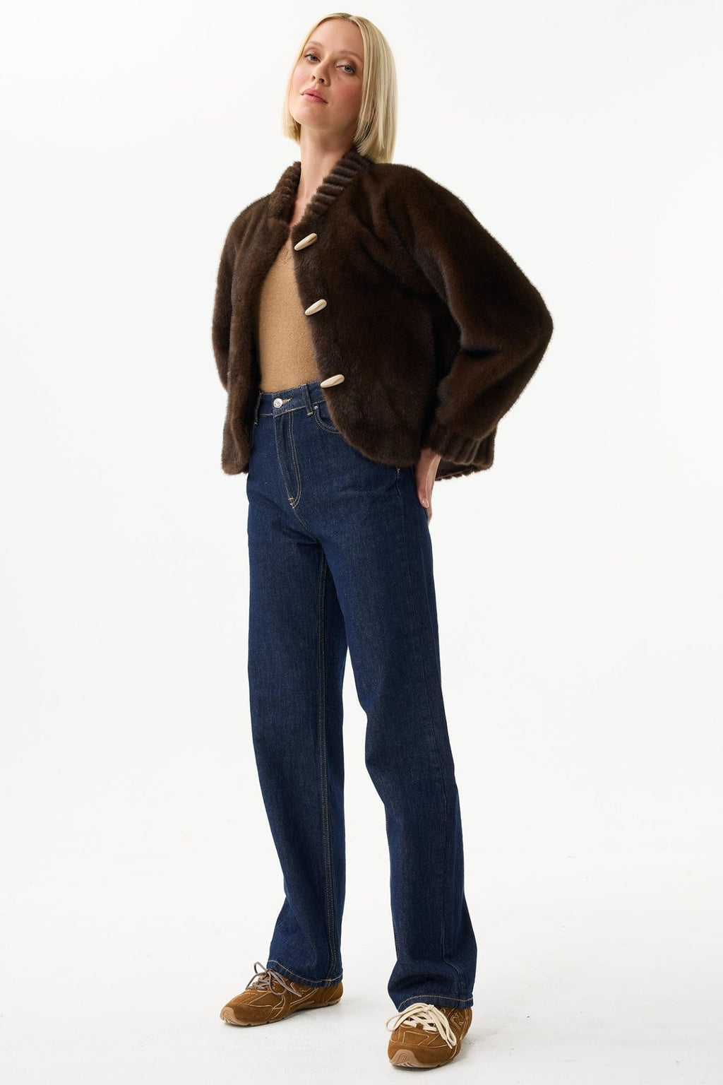 Leo & Ugo KH920 Brown Faux Fur Toggle Jacket - Dotique - Leo & Ugo