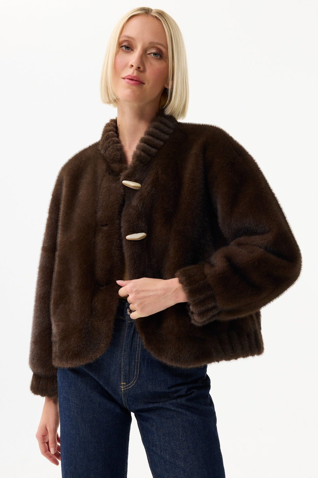 Leo & Ugo KH920 Brown Faux Fur Toggle Jacket - Dotique - Leo & Ugo