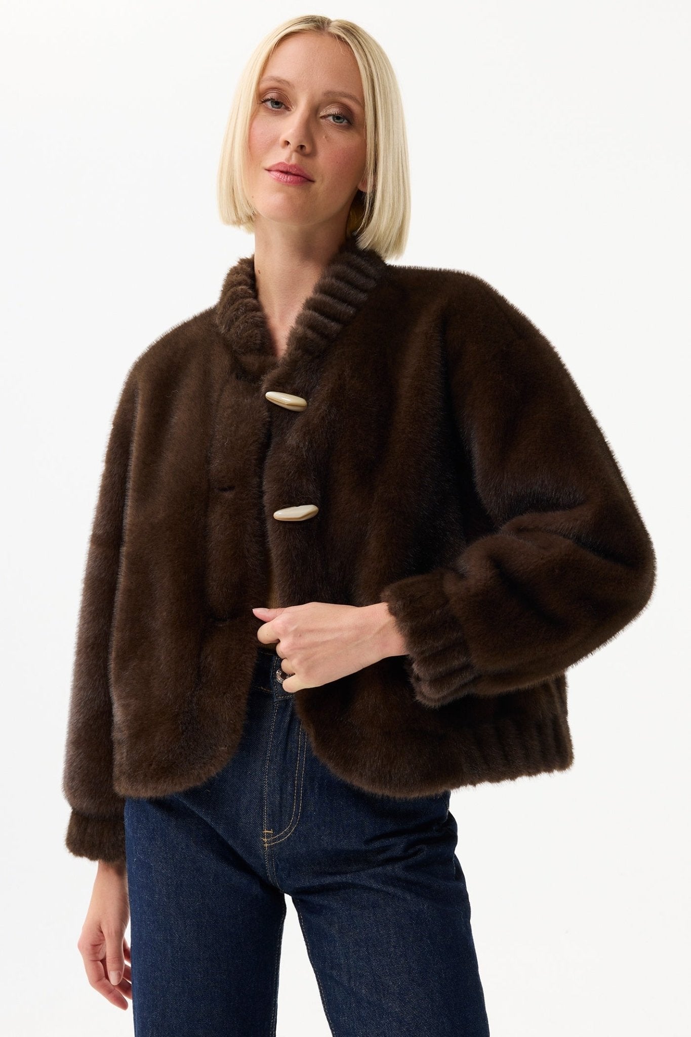 Leo & Ugo KH920 Brown Faux Fur Toggle Jacket - Dotique - Leo & Ugo