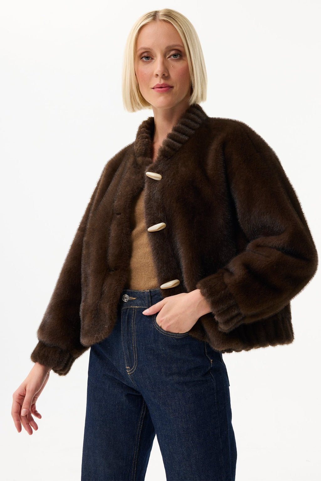 Leo & Ugo KH920 Brown Faux Fur Toggle Jacket - Dotique - Leo & Ugo