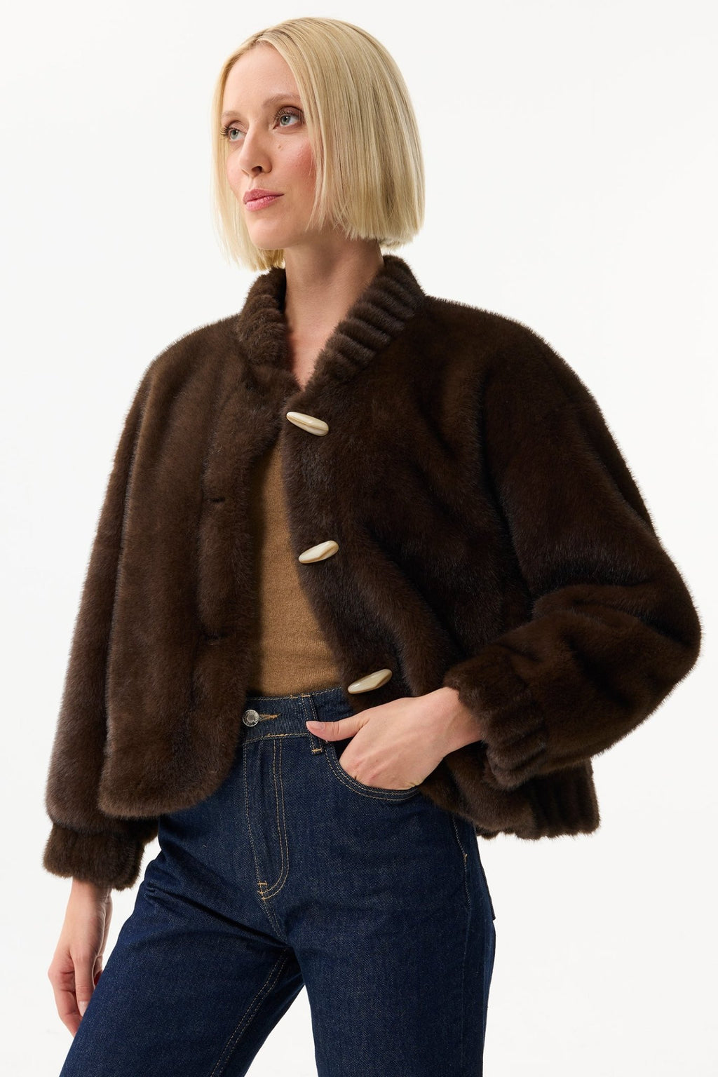 Leo & Ugo KH920 Brown Faux Fur Toggle Jacket - Dotique - Leo & Ugo