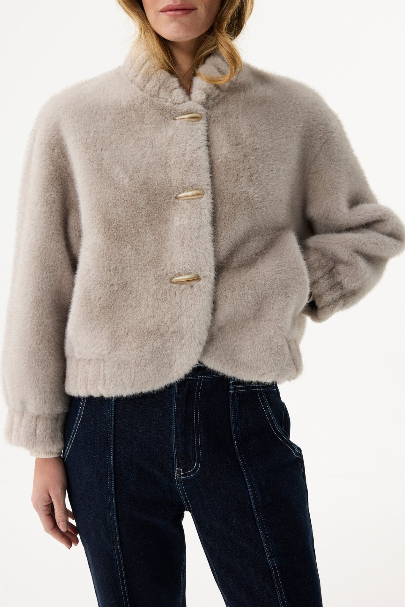 Leo & Ugo KH920 Grey Faux Fur Toggle Jacket - Dotique - Leo & Ugo
