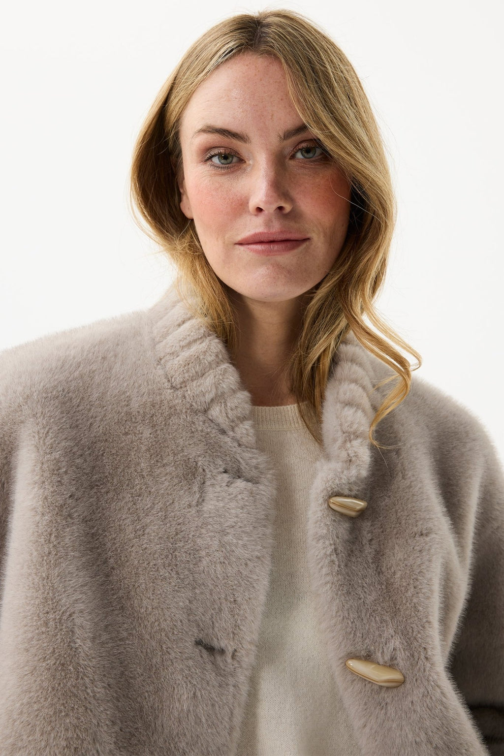 Leo & Ugo KH920 Grey Faux Fur Toggle Jacket - Dotique - Leo & Ugo