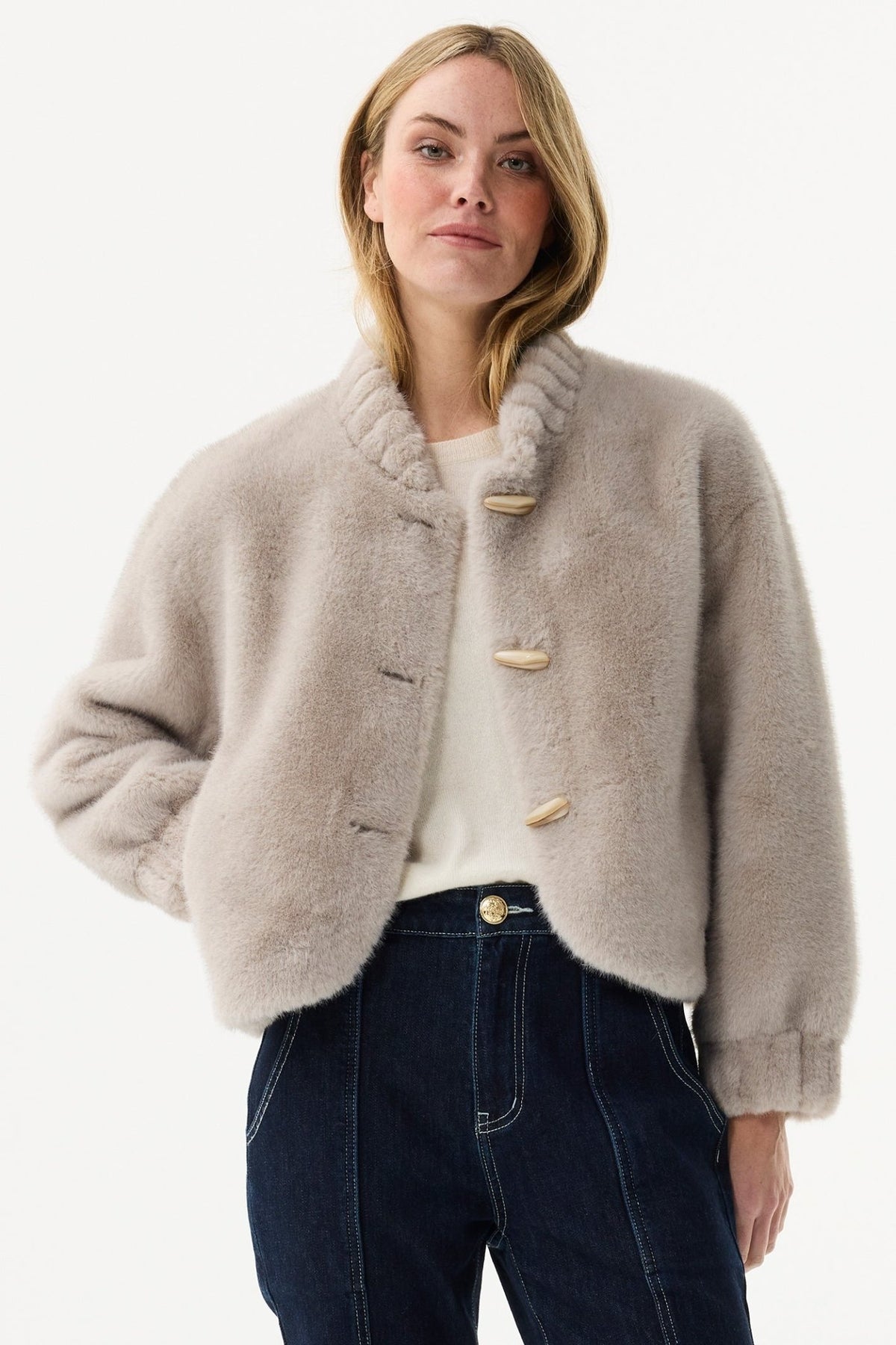 Leo & Ugo KH920 Grey Faux Fur Toggle Jacket - Dotique - Leo & Ugo