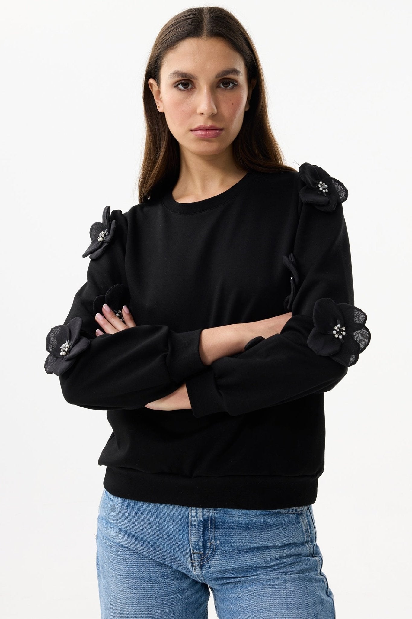 Leo & Ugo KH936 Black Flower Detail Jumper - Dotique - Leo & Ugo