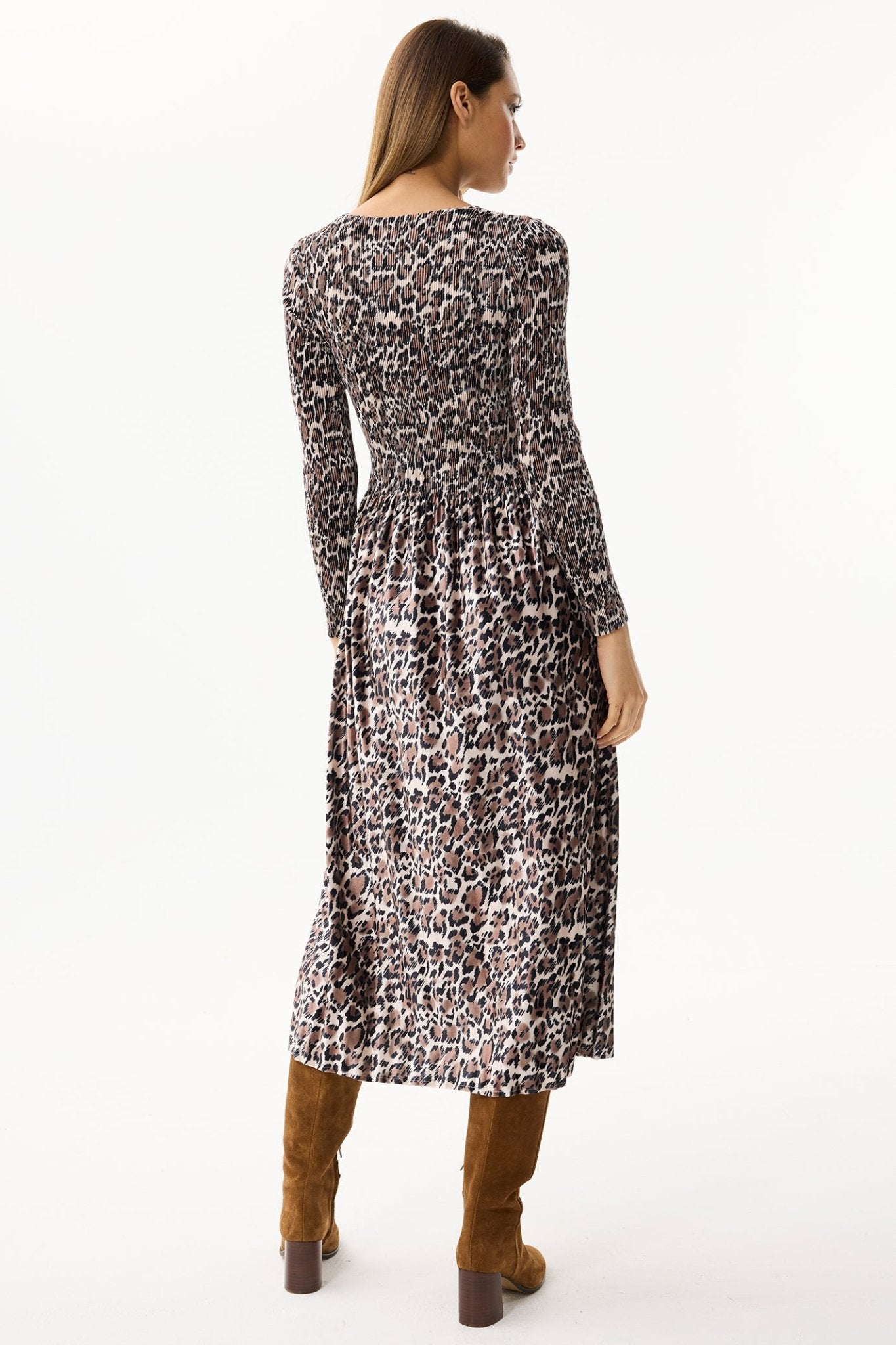 Leo & Ugo KHR915 Leopard Print Velvet Pleat Dress - Dotique - Leo & Ugo