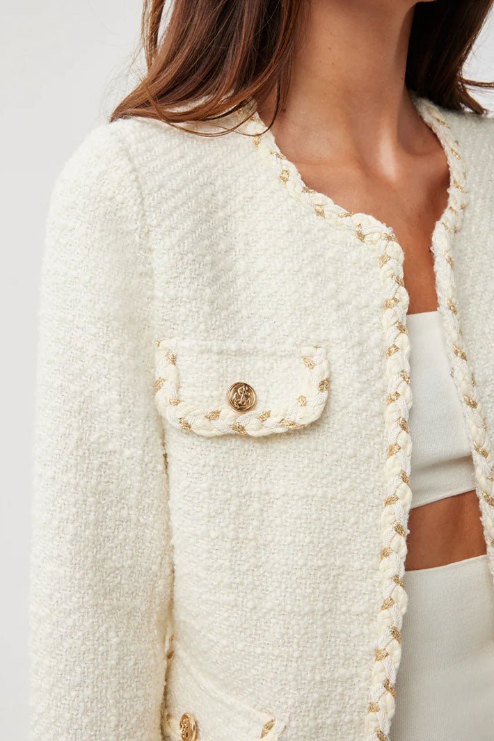 Leo & Ugo Lola JE613 Ecru Cream Round Neck Jacket - Dotique