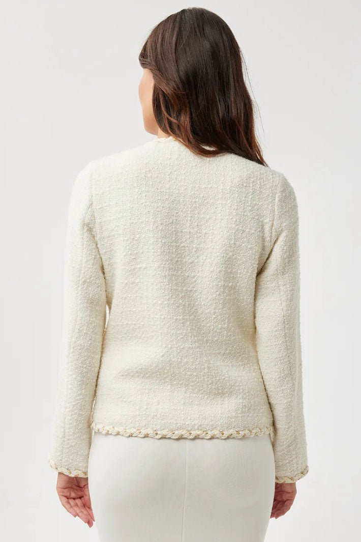 Leo & Ugo Lola JE613 Ecru Cream Round Neck Jacket - Dotique