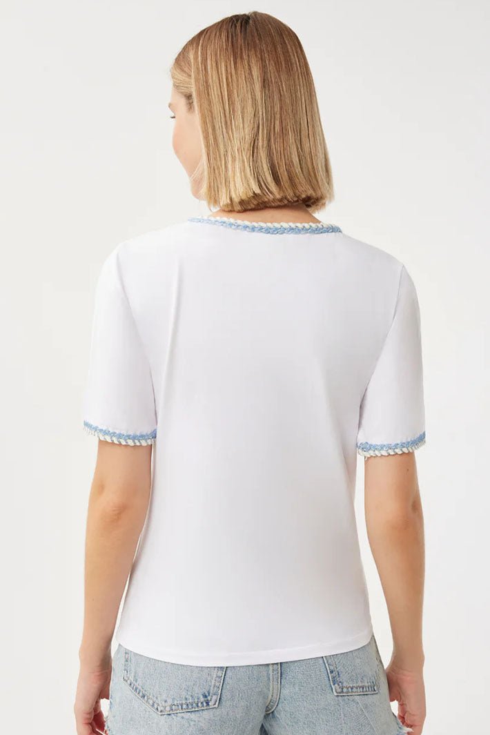 Leo & Ugo Maeva TEJ669 White Blue Braid Trim T-Shirt - Dotique