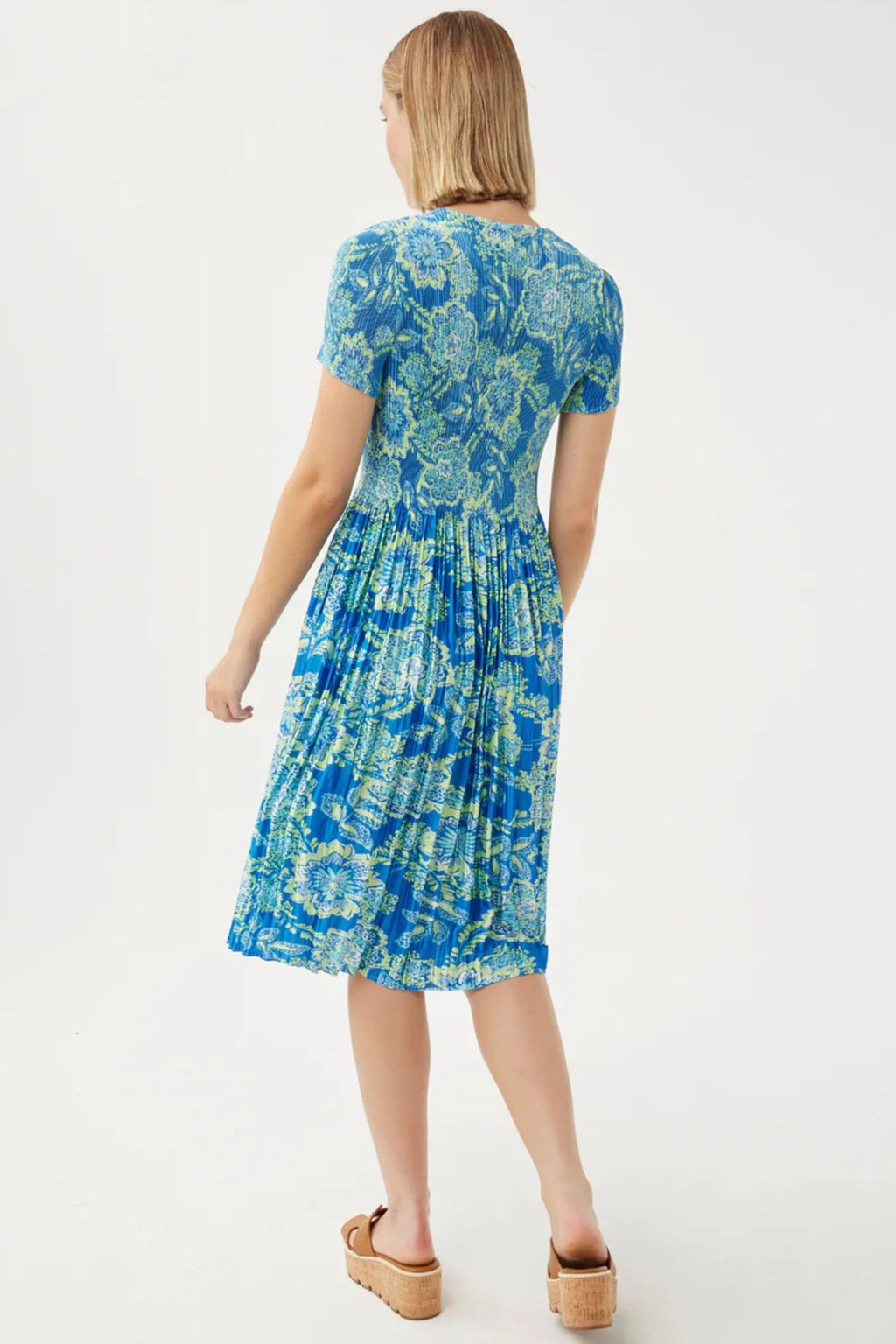 Leo & Ugo Mana KER219 Blue Print Pleat Dress - Dotique