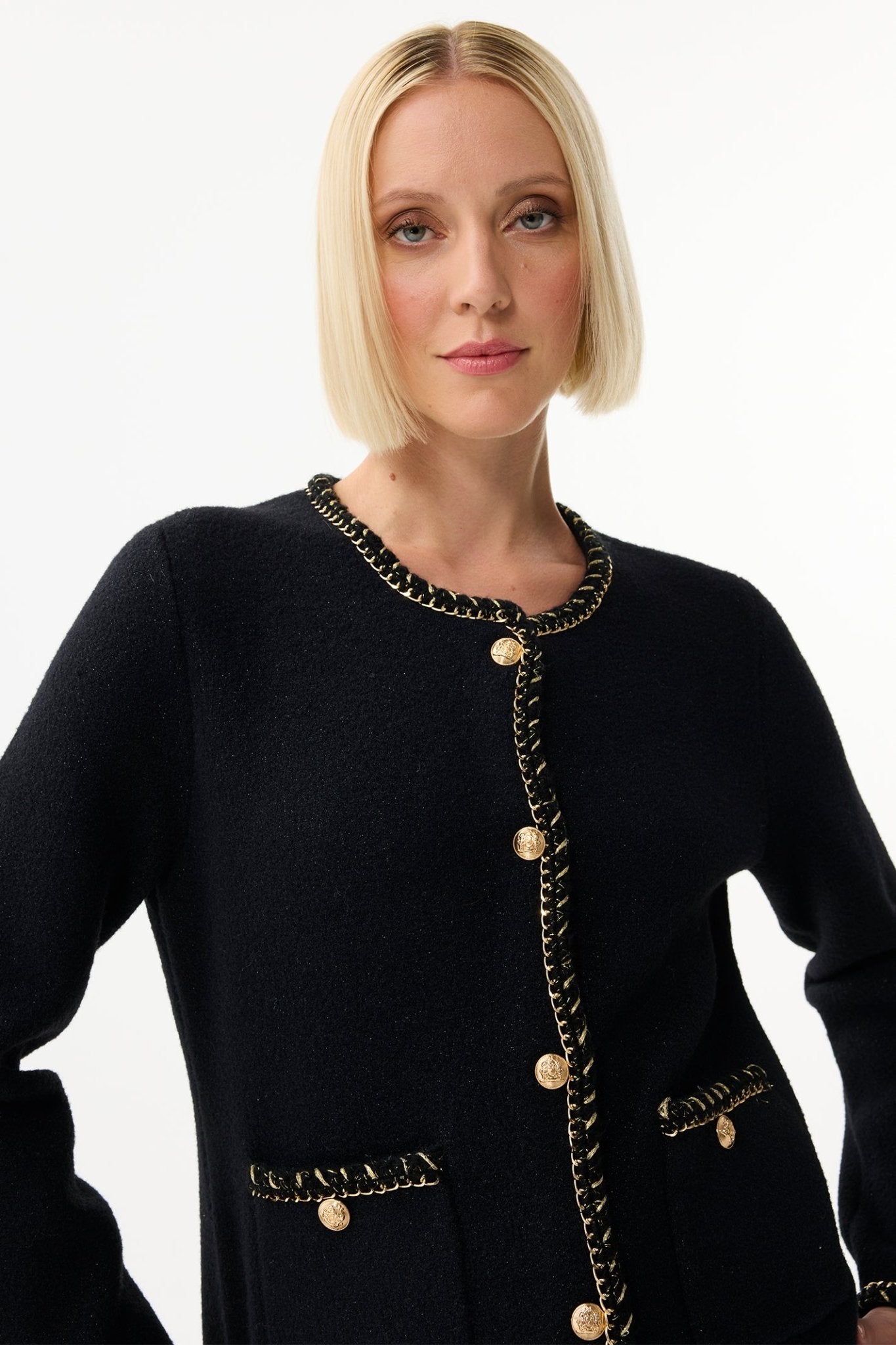 Leo & Ugo RH781 Black Gold Detail Cardigan Jacket - Dotique - Leo & Ugo