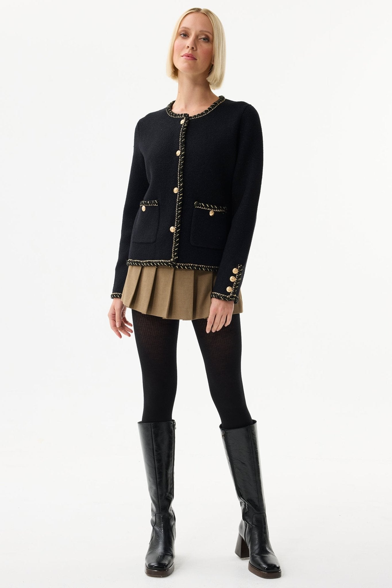 Leo & Ugo RH781 Black Gold Detail Cardigan Jacket - Dotique - Leo & Ugo