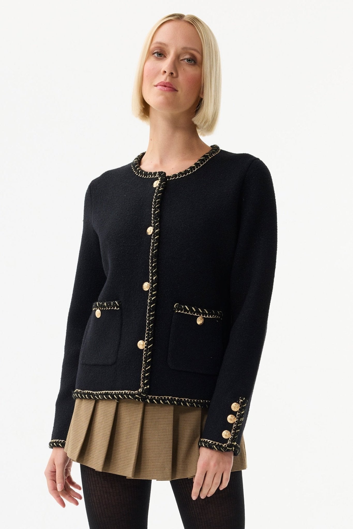 Leo & Ugo RH781 Black Gold Detail Cardigan Jacket - Dotique - Leo & Ugo