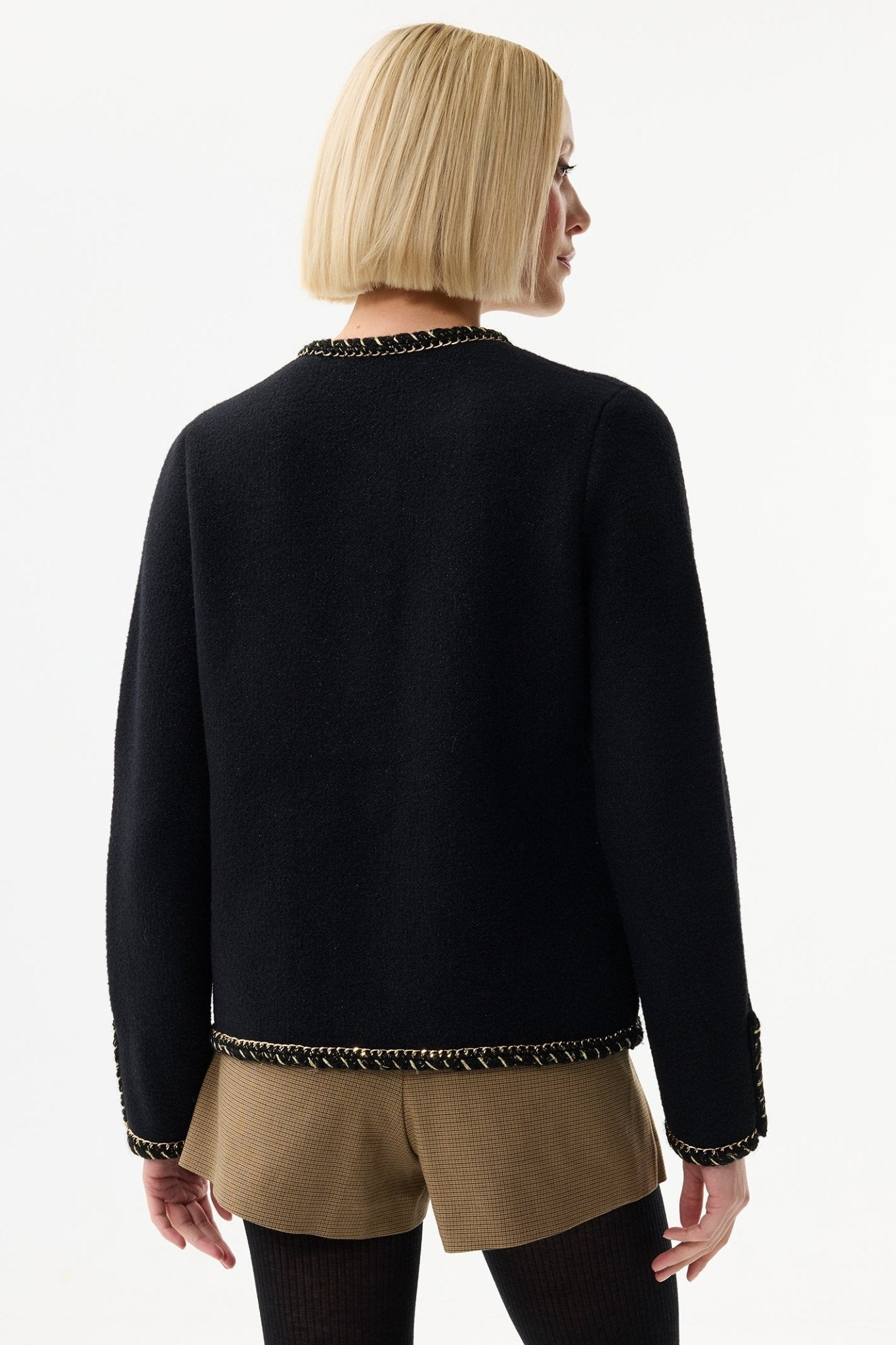 Leo & Ugo RH781 Black Gold Detail Cardigan Jacket - Dotique - Leo & Ugo