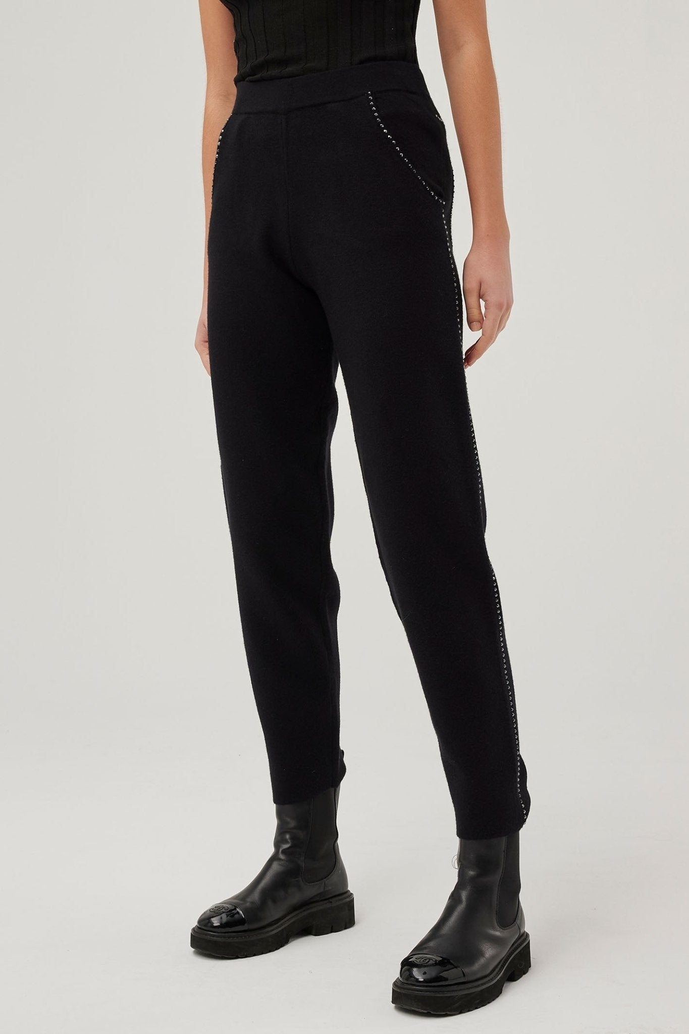 Leo & Ugo Trousers Knit Stud Detail Black AWP464 - Dotique - Leo & Ugo