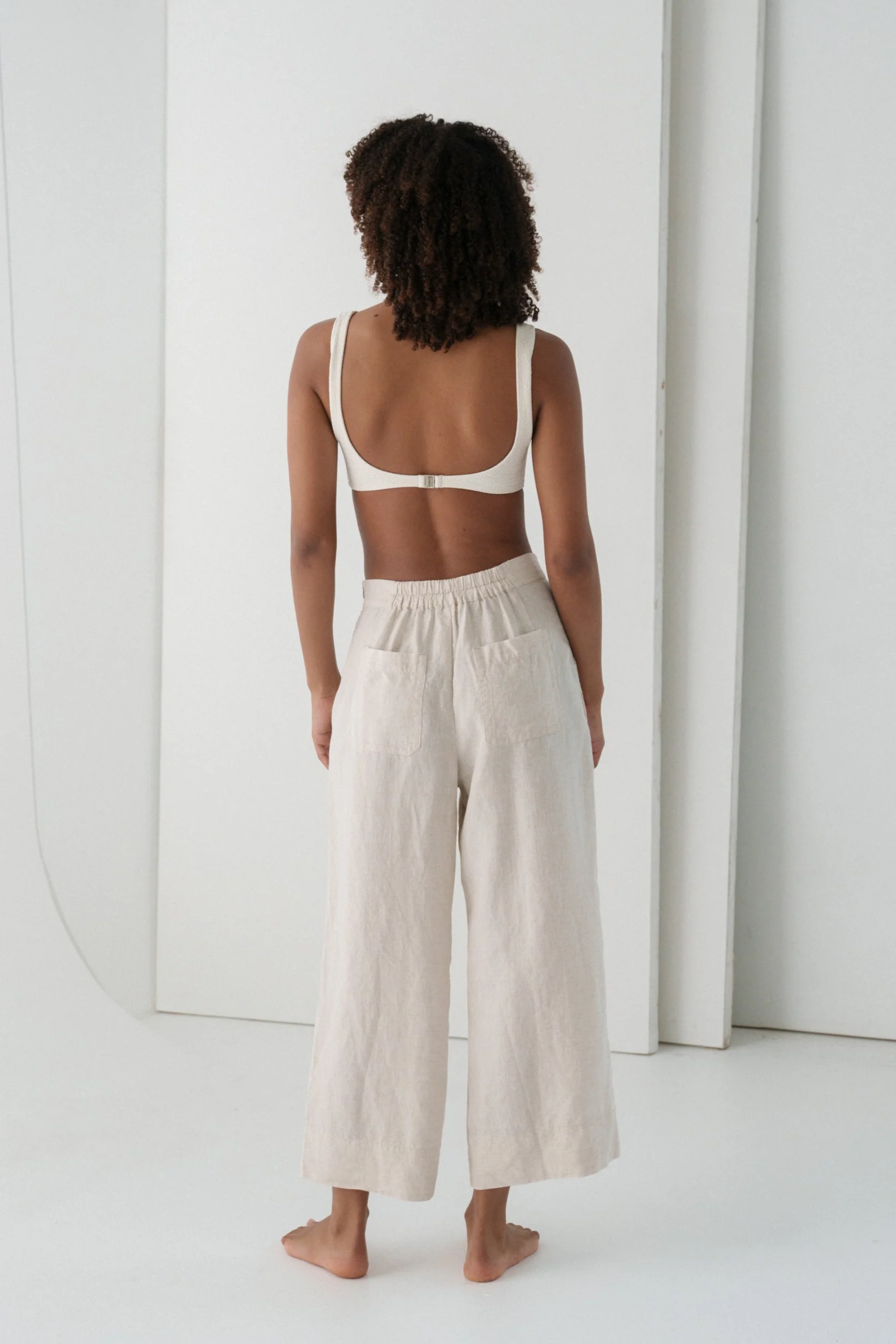 Lilly Pilly LPW23-P002 Ivy Linen Crop Trousers Oatmeal by Lilly Pilly, shop Lilly Pilly at Dotique.