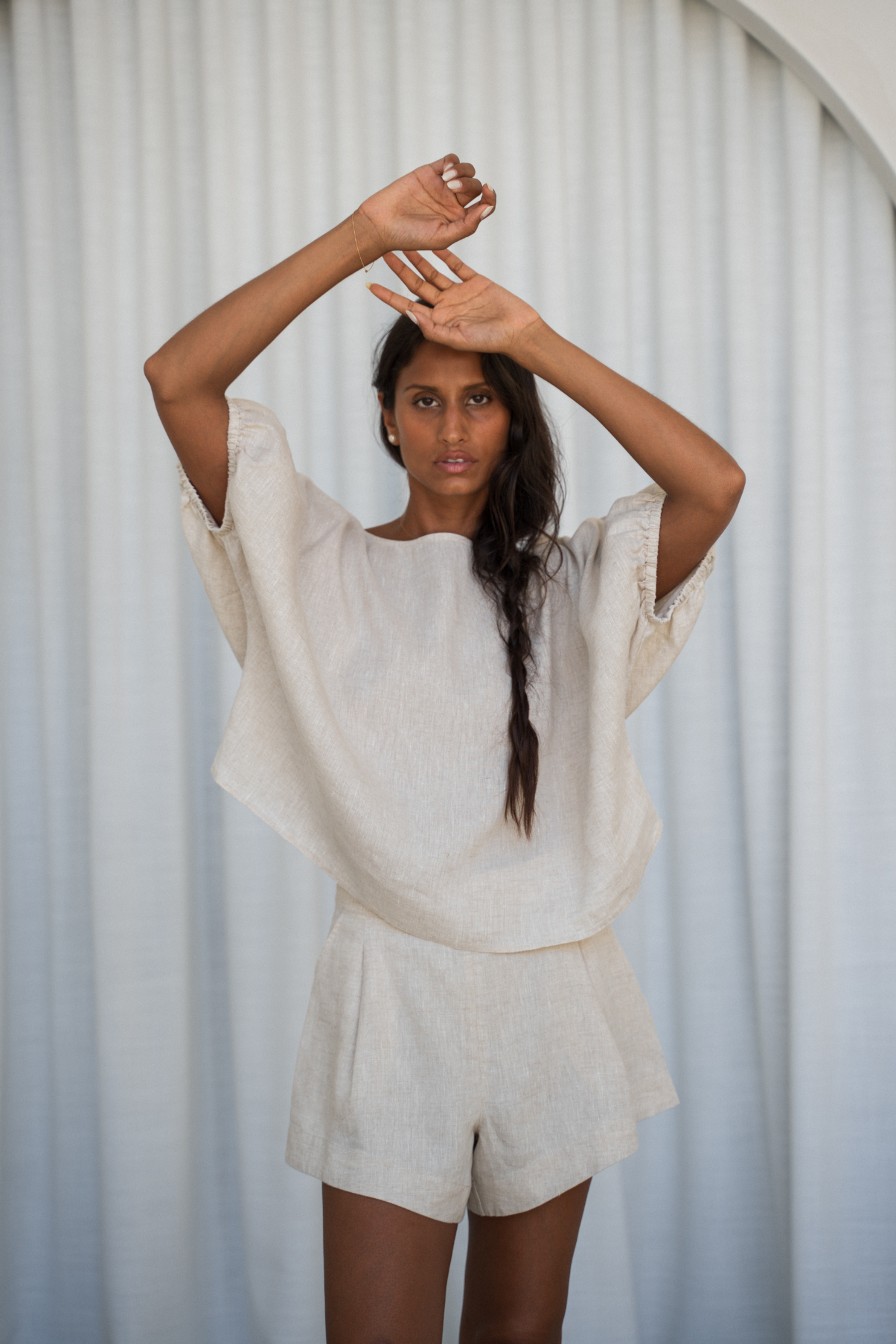 Lilly Pilly LPW23-T001 Tina Linen Top Oatmeal by Lilly Pilly, shop the vendor at Dotique for elegant linen styles.