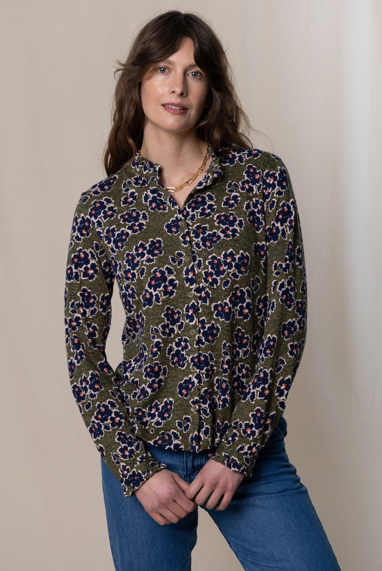 Lily & Me LM24533OL Hannah Frill Shirt Meadow Olive - Dotique