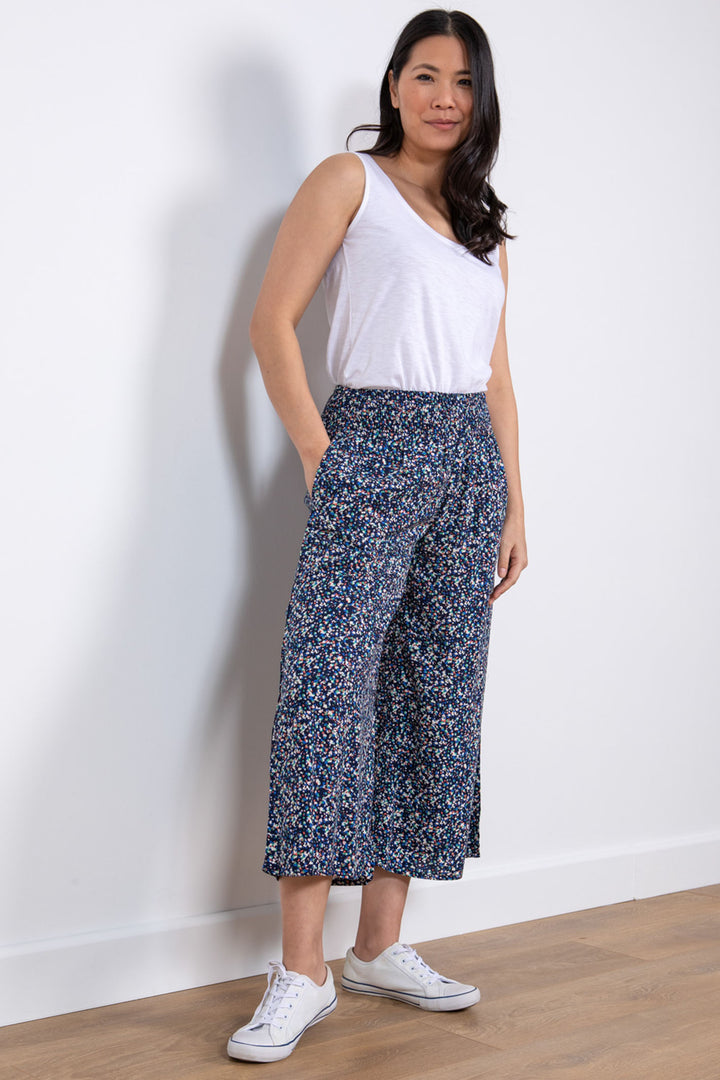 Lily & Me LM24006N Terrazzo Navy Evie Wide Leg Crop Trouser - Dotique