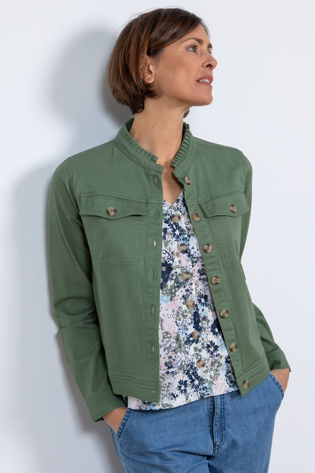 Lily & Me LM24035K Clovelly Khaki Green Twill Jacket - Dotique