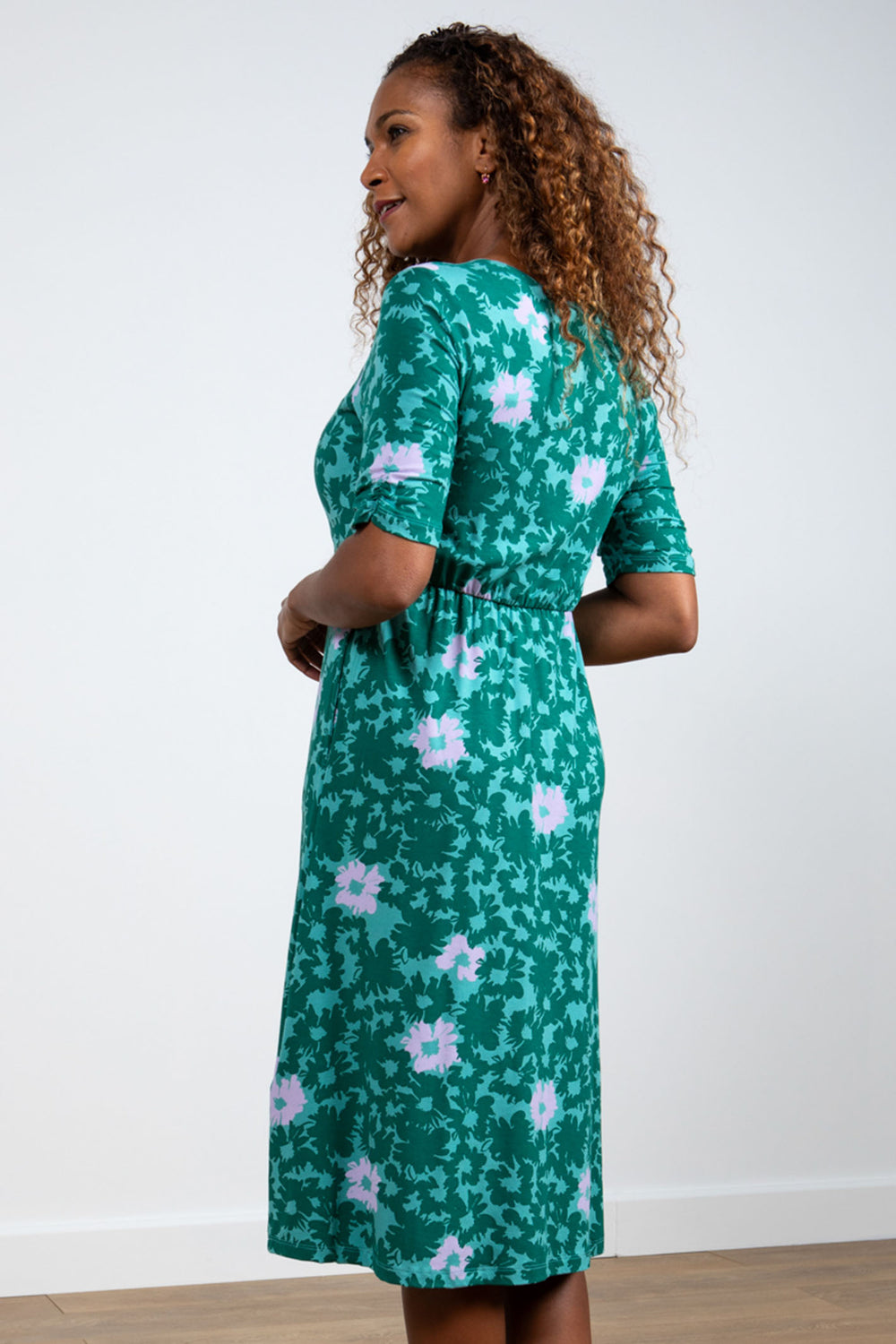 Lily & Me LM24066SG Kali Sea Green Abstract Blossom Print Dress - Dotique