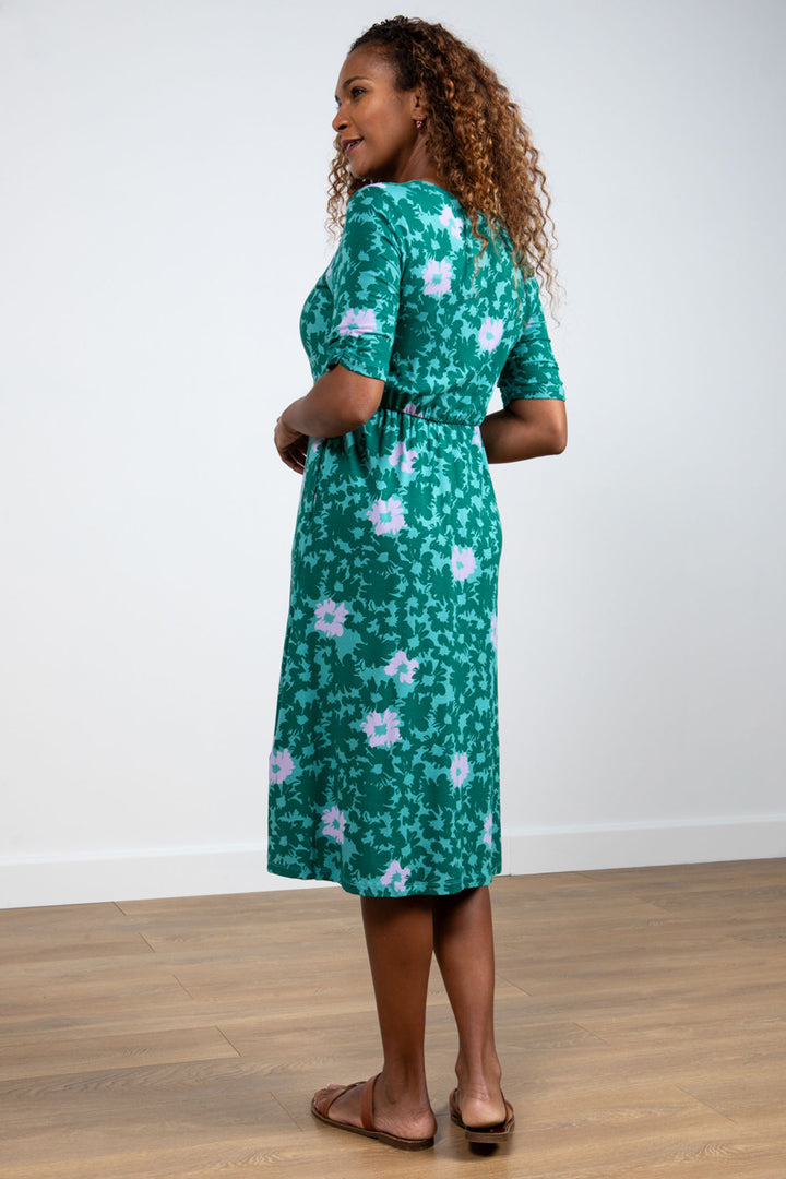 Lily & Me LM24066SG Kali Sea Green Abstract Blossom Print Dress - Dotique