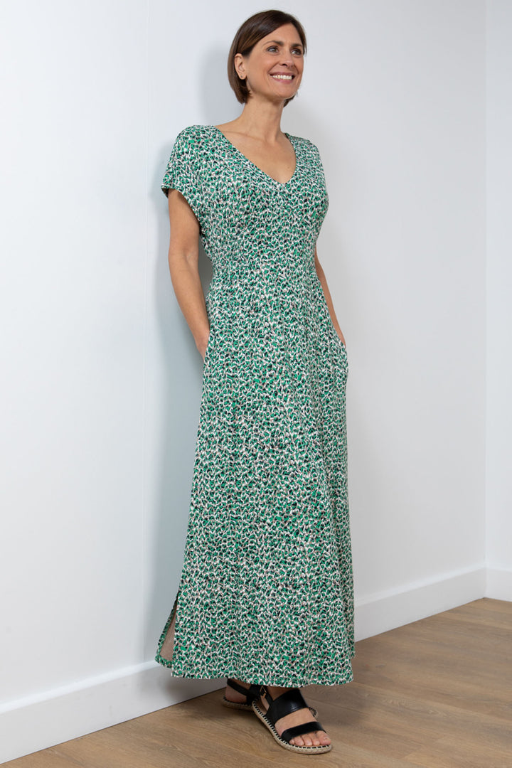 Lily & Me LM24087TP Viola Taupe Green Animal Print Maxi Dress - Dotique
