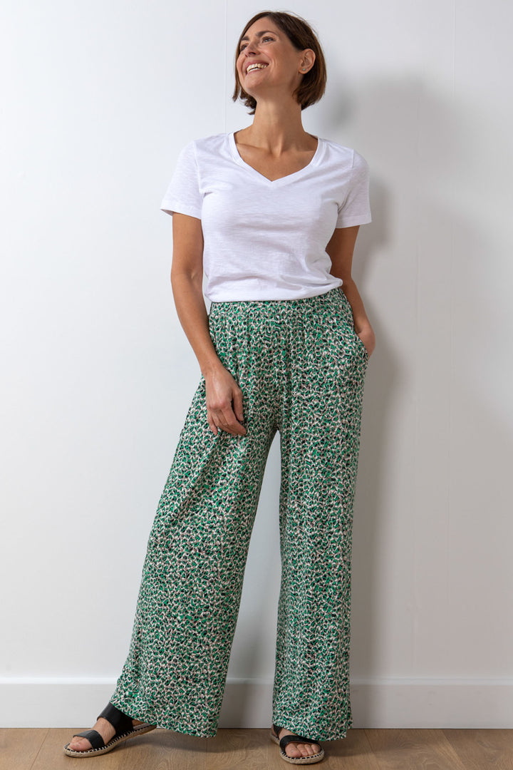 Lily & Me LM24088TP Spring Breeze Taupe Green Animal Print Wide Leg Trousers - Dotique
