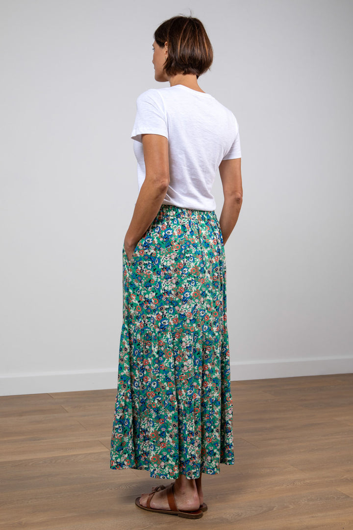 Lily & Me LM24094AG Frome Apple Green Wild Flower Print Maxi Skirt - Dotique