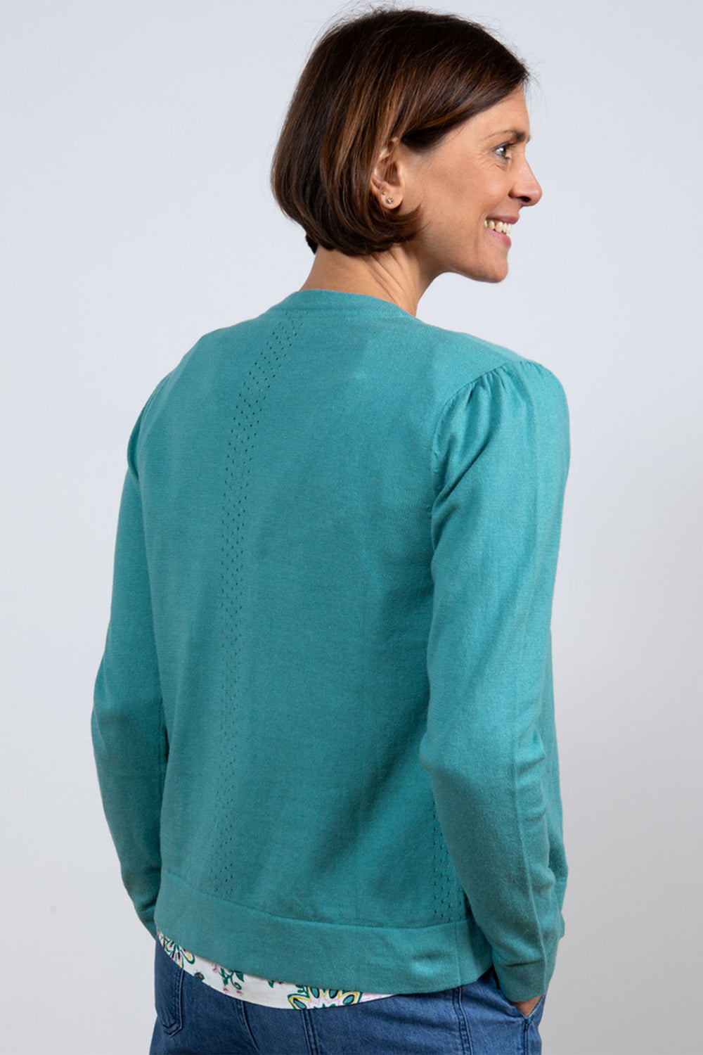Lily & Me LM24095SG Camellia Sea Green Open Front Cardigan - Dotique