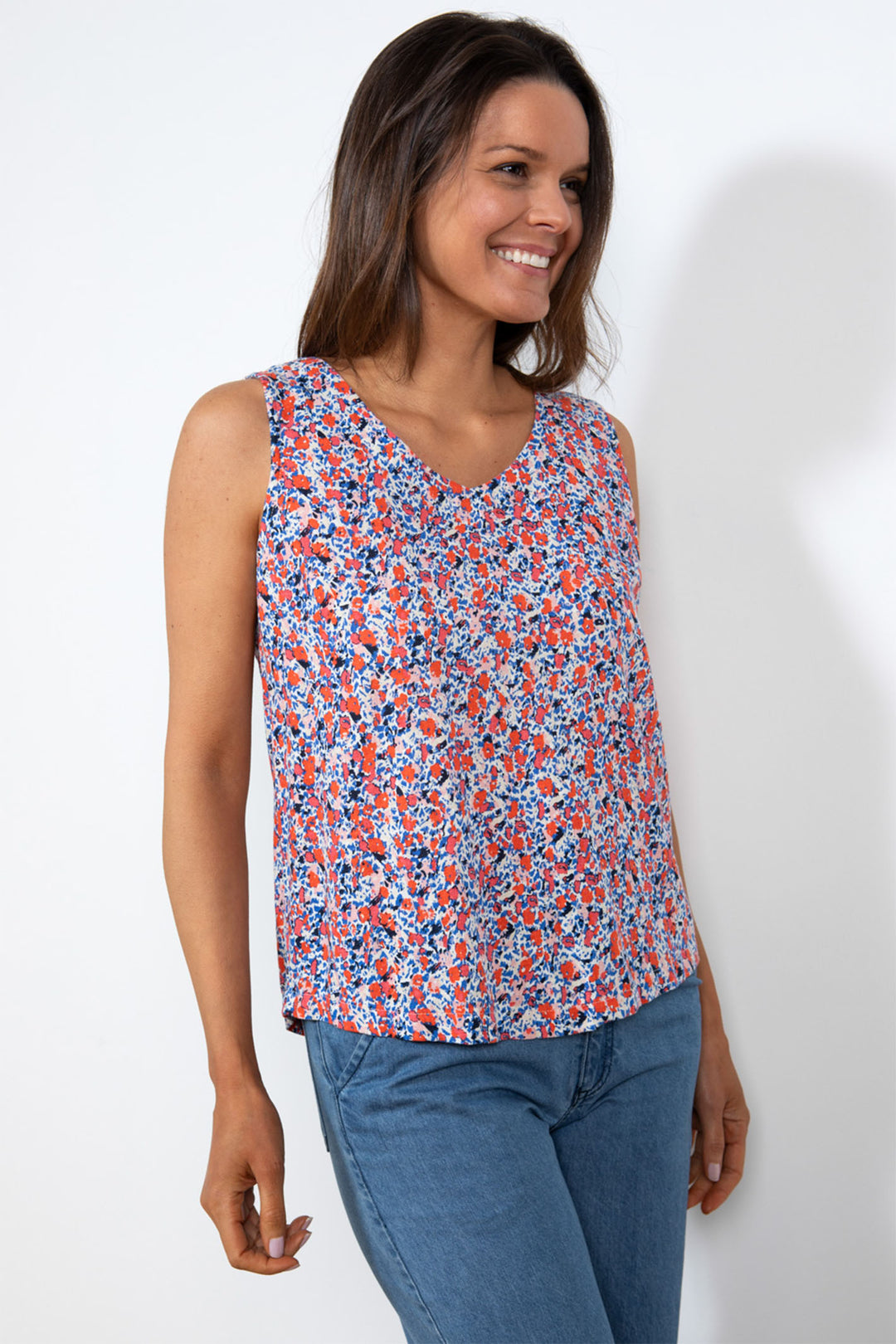 Lily & Me LM24124S Alicia Sunset Red Delilah Print Vest Top - Dotique