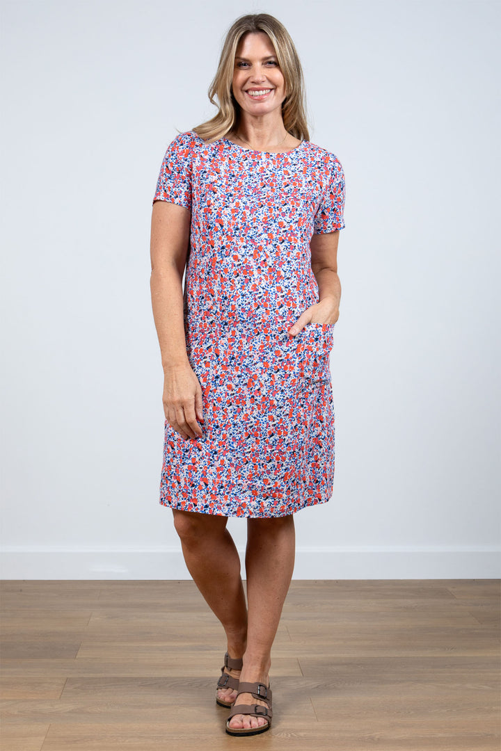 Lily & Me LM24127S Shift Pocket Red Sunset Delilah Print Dress - Dotique