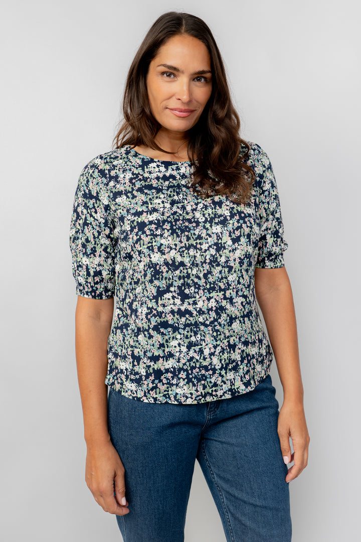 Lily & Me LM25069N Meadow Top Rose Trellis Round Neck Navy - Dotique