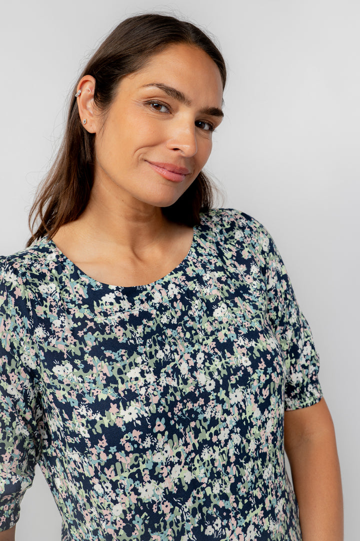 Lily & Me LM25069N Meadow Top Rose Trellis Round Neck Navy - Dotique